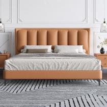 现代轻奢主卧皮床 1.8米双人简约皮床1.5米卧室软靠床橙色高脚床
