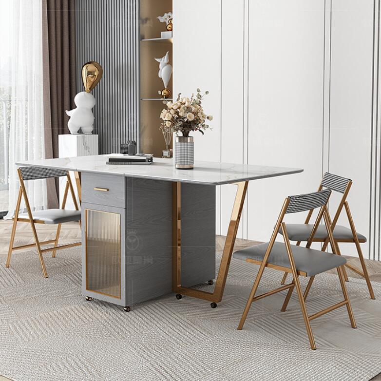 北欧风轻奢折叠餐桌家用小户型饭桌现代简约可伸缩多功能餐桌椅子