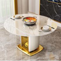 轻奢岩板电磁炉餐桌椅组合家用小户型方变圆两用客厅餐桌