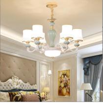 新款白色欧式客厅陶瓷吊灯现代简约温馨家用餐厅卧室灯具LED灯饰