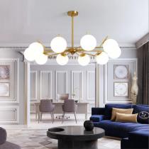 客厅吊灯北欧风格餐厅卧室灯具现代简约全铜圆球玻璃创意魔豆吊灯