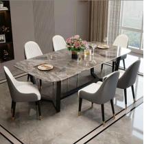 亮光岩板意式轻奢风长方形餐桌椅组合家用小户型极简饭桌现代简约