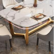 亮光岩板意式轻奢风长方形餐桌椅组合家用小户型极简饭桌现代简约