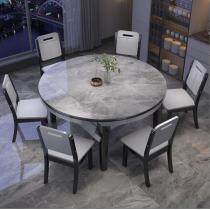 实木岩板餐桌椅组合家用小户型现代简约可伸缩折叠饭桌可变圆桌