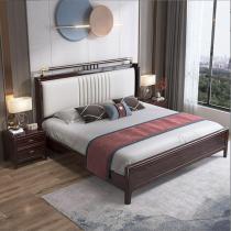麦迪纶新中式胡桃木实木双人床简约卧室储物软靠大床1.8米婚床