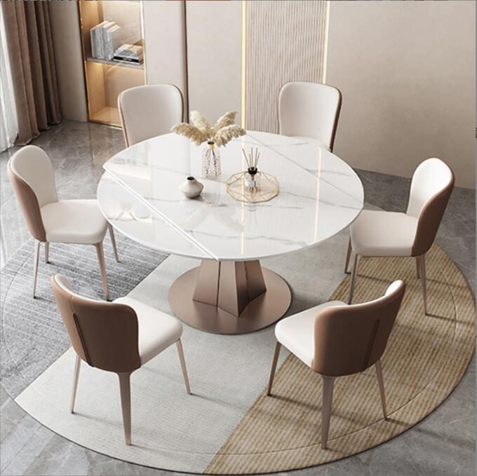 岩板餐桌家用小户型方圆两用带转盘旋转伸缩可变圆桌轻奢现代简约