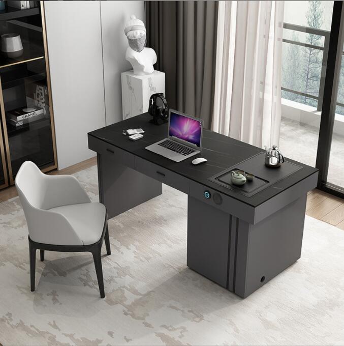 现代简约意式岩板功夫茶桌椅组合轻奢茶几办公室书桌泡茶台一体式