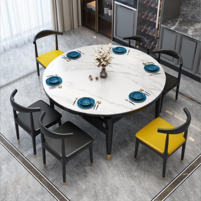 现代轻奢橡胶木实木餐桌北欧岩板餐桌椅餐厅家具