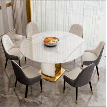 轻奢岩板电磁炉餐桌椅组合家用小户型方变圆两用客厅餐桌