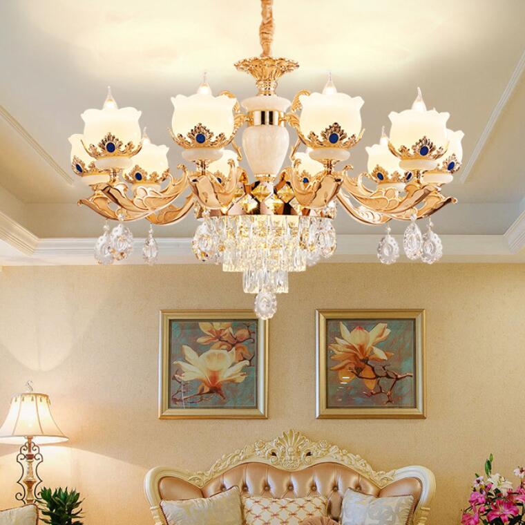 欧式水晶吊灯客厅创意大气真玉石锌合金餐厅卧室新款灯具