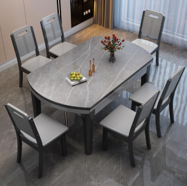 岩板餐桌可变圆桌转盘圆形伸缩旋转现代简约小户型方圆两用家用桌