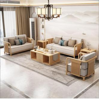 现代简约大小户型原木沙发客厅家具全实木沙发组合日式白蜡木沙发