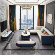 皮沙发组合欧式简约现代轻奢转角客厅家具L型大小户型茶几电视柜