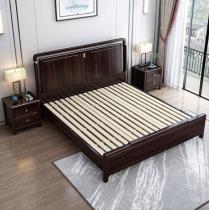 胡桃木新中式实木床1.5*2.0/1.8*2.0米双人床卧室家具储物床303#