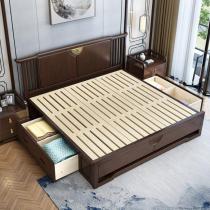 新中式实木床1.8米双人床2米卧室家具抽屉储物高箱床中国风家具