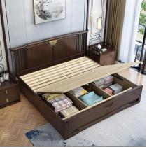 新中式实木床1.8米双人床2米卧室家具抽屉储物高箱床中国风家具
