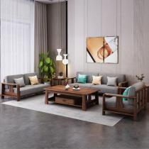 新中式乌金木实木沙发客厅组合转角贵妃沙发简约布沙沙发垫