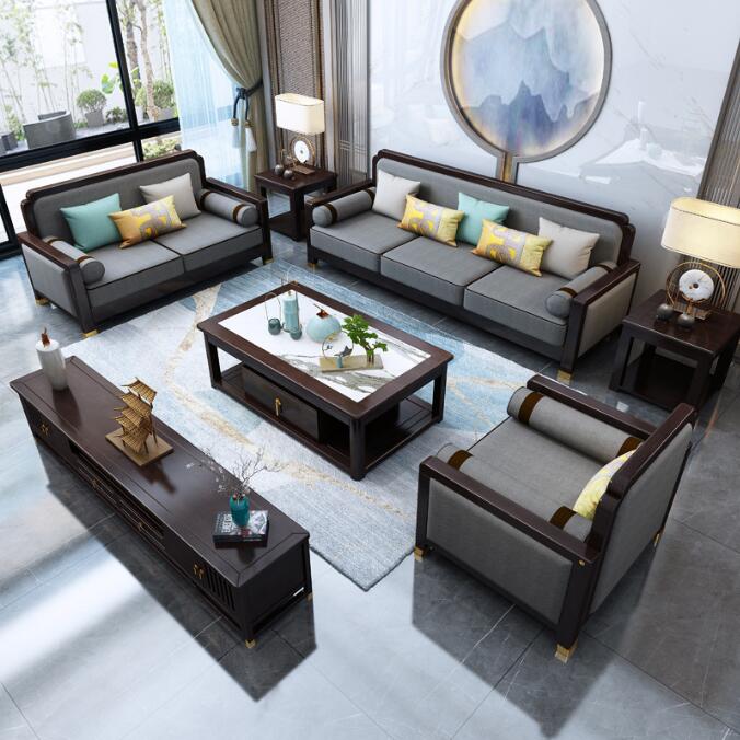 全实木沙发小户型客厅科技布沙发茶几组合实木家具原木新中式沙发