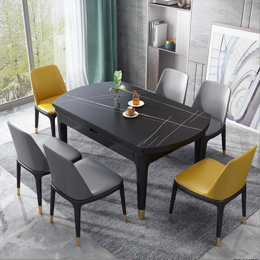 全实木可伸缩防刮岩板餐桌椅组合现代简约岩板折叠餐桌可变圆桌