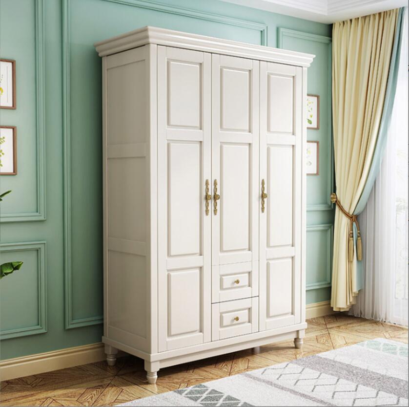 美式实木衣柜白色现代简约家用卧室大衣橱三四五门储物加顶经济型