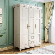 美式实木衣柜白色现代简约家用卧室大衣橱三四五门储物加顶经济型