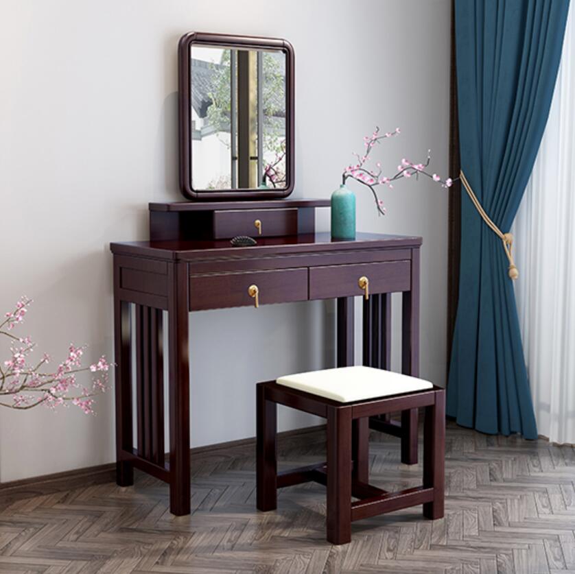 新中式实木梳妆桌现代简约带镜化妆台禅意小户型卧室多功能化妆桌
