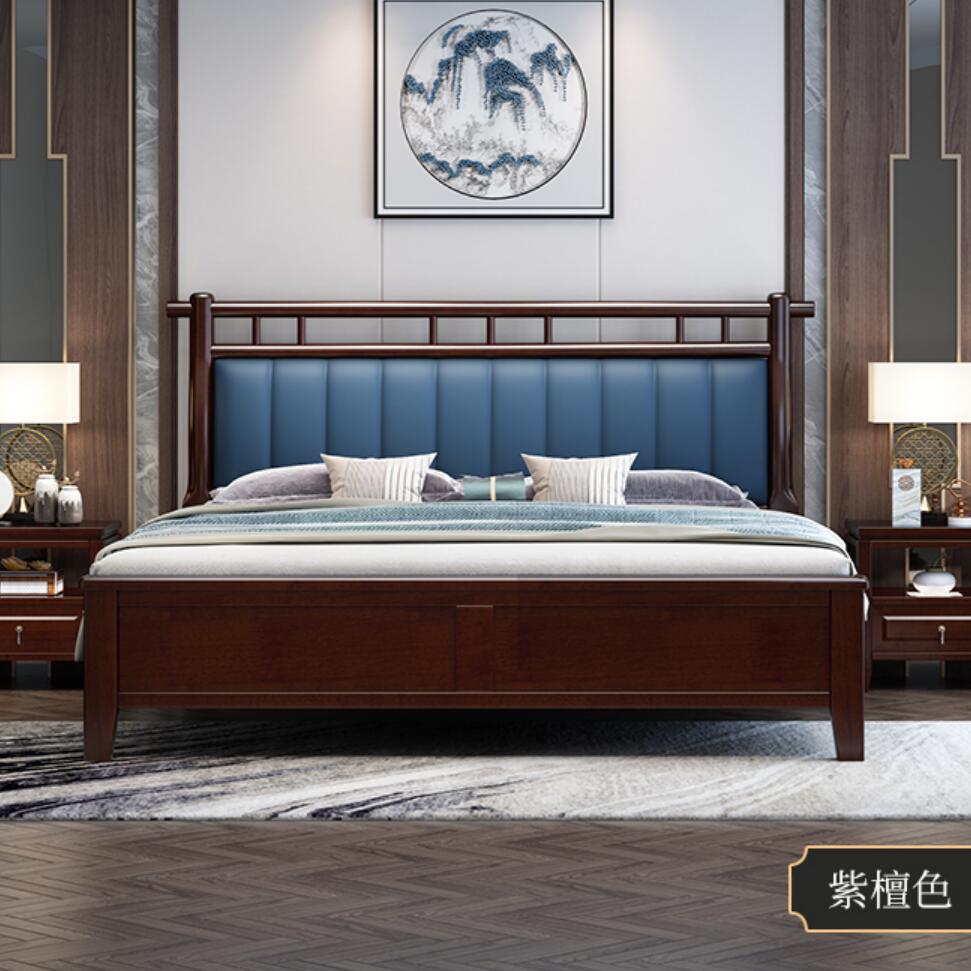 新中式实木床1.8米轻奢双人软靠床1.5M卧室现代简约高箱储...