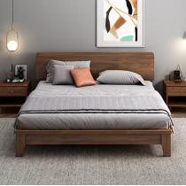 北欧胡桃木实木床1.8米双人床现代简约1.5m床主卧室软包轻奢婚床