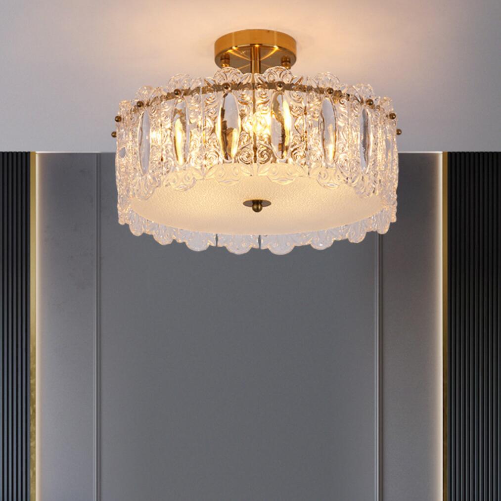 轻奢吸顶灯LED卧室水晶灯简约圆形餐厅灯后现代个性玻璃叶片灯
