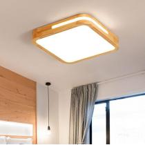 北欧简约原木吸顶灯长方形实木客厅灯木艺圆形餐厅卧室灯日式灯具