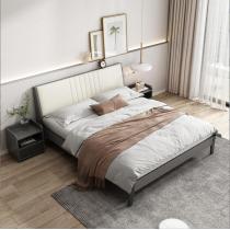 北欧皮艺床板式双人床简约现代经济型大床主卧家具1.2单人带软靠
