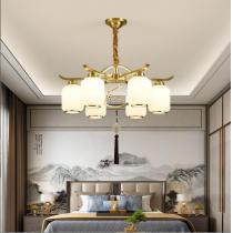 新中式全铜吊灯LED客厅灯铜本色铜灯大气大吊灯卧室书房餐厅吊灯