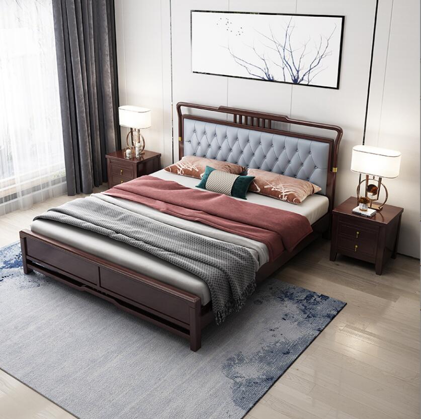 新中式实木床储物1.8米主卧室双人床家用婚床1.5米软包原木...