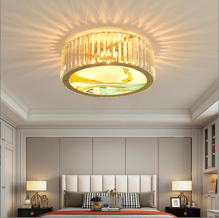 圆形珐琅彩水晶灯客厅吸顶灯后现代餐厅温馨卧室书房灯个性轻奢灯