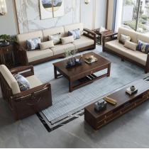 新中式橡胶木实木沙发冬夏两用大小户型客厅组合1+2+3 带软垫沙发