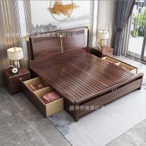 新中式实木床现代简约1.8米金花梨木双人床主卧1.5米储物高箱婚床