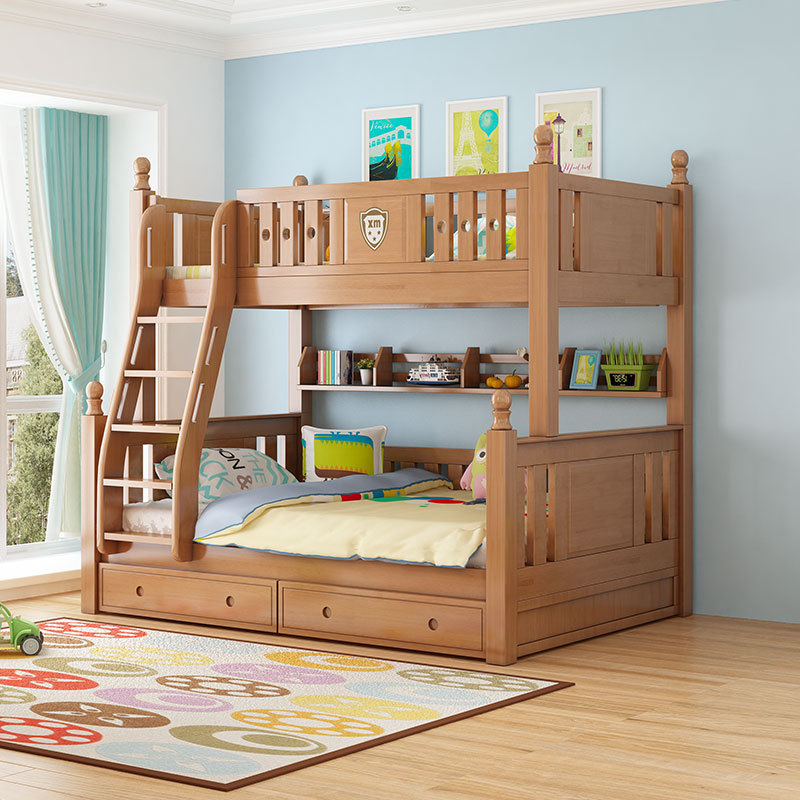 全实木橡胶木1.2/1.5米儿童床上下床双层床子母床两层高低...