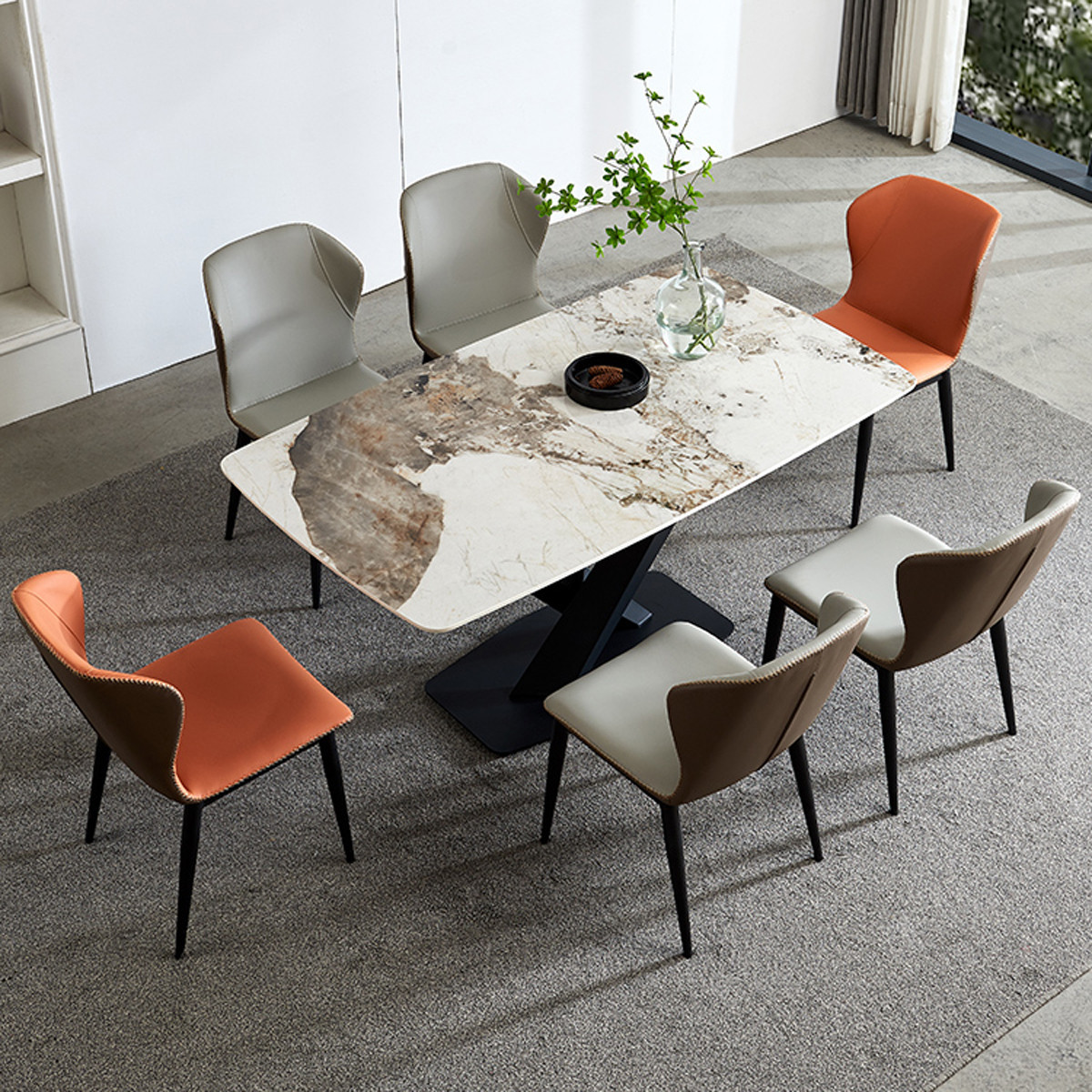 意式轻奢岩板台面餐桌椅组合大小户型网红吃饭桌长方形