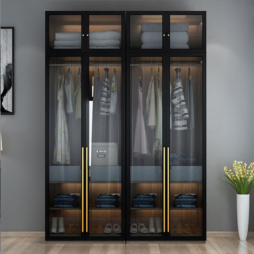 北欧玻璃两门衣柜现代简约卧室大衣橱衣服柜子收纳储物柜子组合