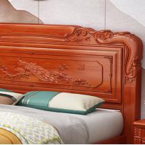 中式新古典仿古全实木雕花床1.8米主卧双人婚床气压高箱储物家具