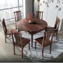 新中式乌金木实木餐桌椅伸缩折叠1.3米家用小户型饭桌可变圆桌子