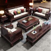 新中式乌金木沙发冬夏两用客厅沙发组合实木家具禅意全实木沙发