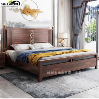 新中式金花梨木实木床现代简约1.8m双人婚床主卧1.5米储物高箱床