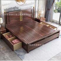 新中式金花梨木实木床现代简约1.8m双人婚床主卧1.5米储物高箱床