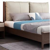 胡桃木实木床软靠1.8米双人床北欧现代简约1.5米主卧气压高箱婚床