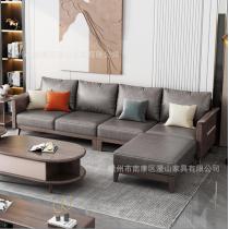 北欧胡桃木全实木沙发现代简约大小户型客厅多功能带拉床原木沙发