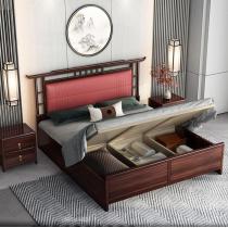 新中式乌金木实木床1.8米双人大床软靠现代简约主卧储物婚床家具