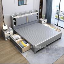 现代简约全实木床1.8米双人床轻奢大小户型1.5米卧室高箱储物婚床
