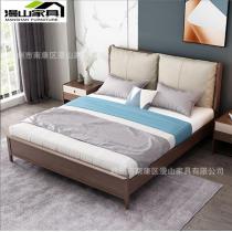 胡桃木实木床软靠1.8米双人床北欧现代简约1.5米主卧气压高箱婚床