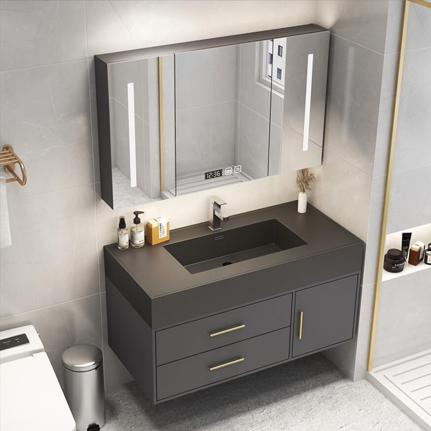 轻奢简约浴室柜组合洗手池洗脸盆现代卫生间智能岩石板一体洗漱台